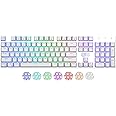 HUO JI E-Yooso Z-88 RGB Mechanical Gaming Keyboard USB Wired, Customizable RGB Backlit, Blue Switches - Clicky, Metal Panel, 104 Keys for Mac, PC, Silver+White