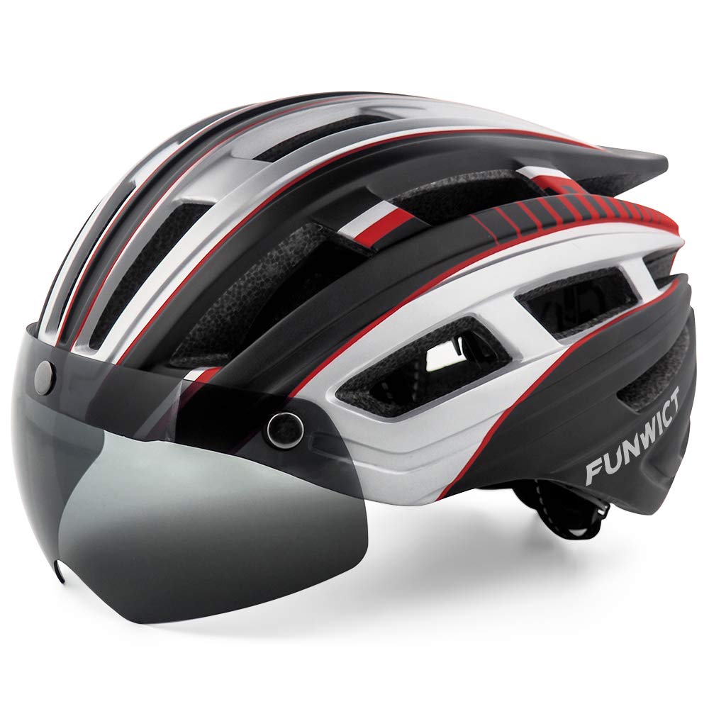FUNWICT Adult Bike Helmet for Men Women with Led Light Detachable Magnetic Goggles Visor Mountain & Road Bicycle Helmet Breathable Lightweight Cycling Helmet