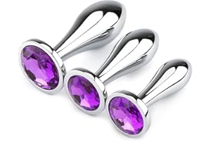 Anal Plug Adult Toys, 3Pcs Anal Butt Plug Set Anal Toys Metal Butt Plug with Luxury Jewelry Sex Toys for Men and Women (Purpl