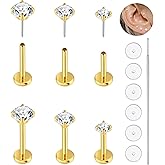 KaseStyle 20G Flat Back Earrings Studs 18G Nose Rings 24K Gold Plating 3 Pairs Titanium Threadless 16G Cartilage Earrings for Women Men Tragus Conch Helix Medusa Lip Piercing Jewelry