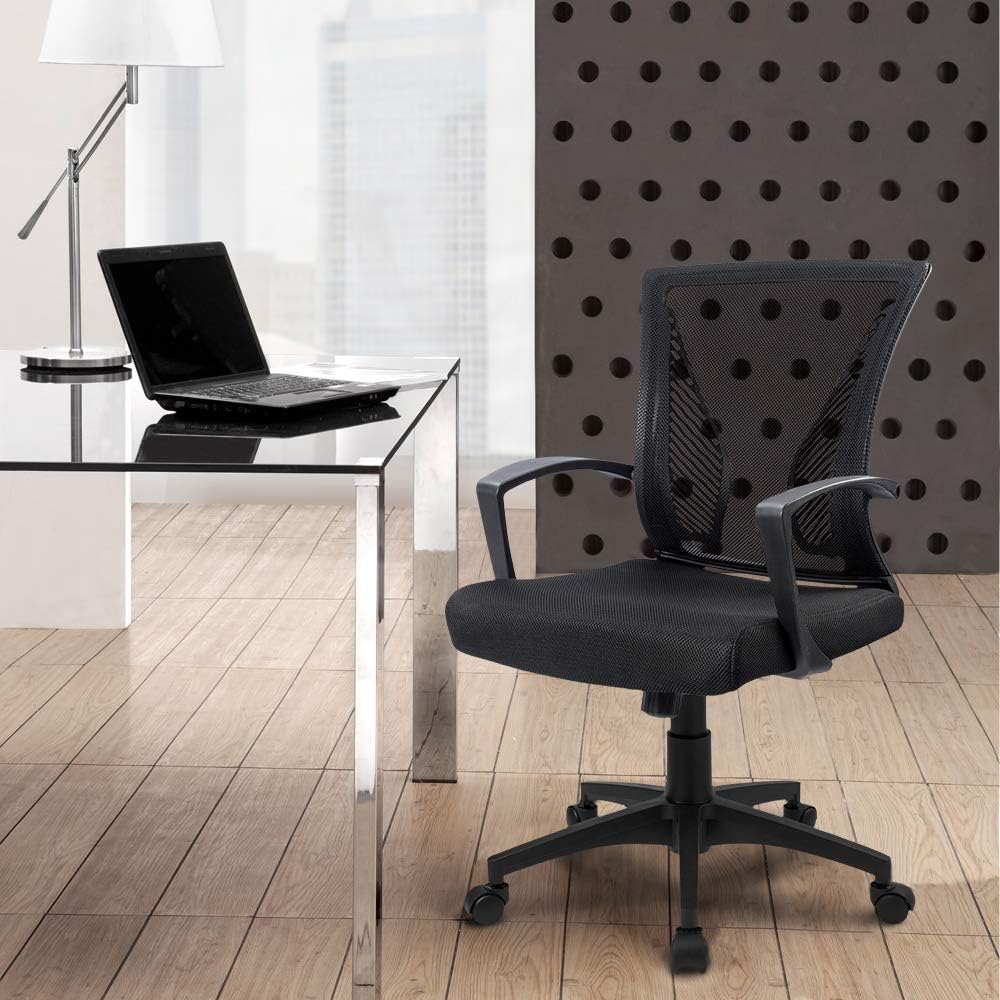 Furmax Office Mid Back Swivel Lumbar Support Desk, Computer Ergonomic Mesh Chair with Armrest (Black): Furniture & Decor