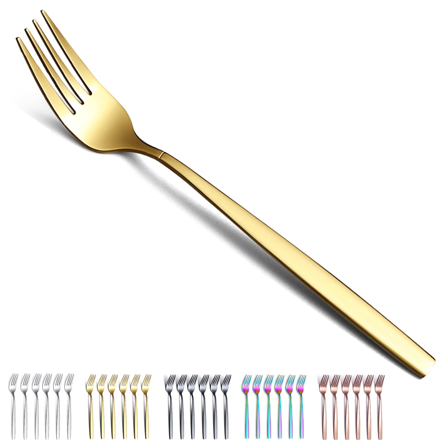 Golden Dinner Forks 6 Pieces, Kyraton Titanium Gold Plated Stainless Steel 19.5cm Table Forks Cutlery Forks Set, Silverware Set, Dishwasher safe.