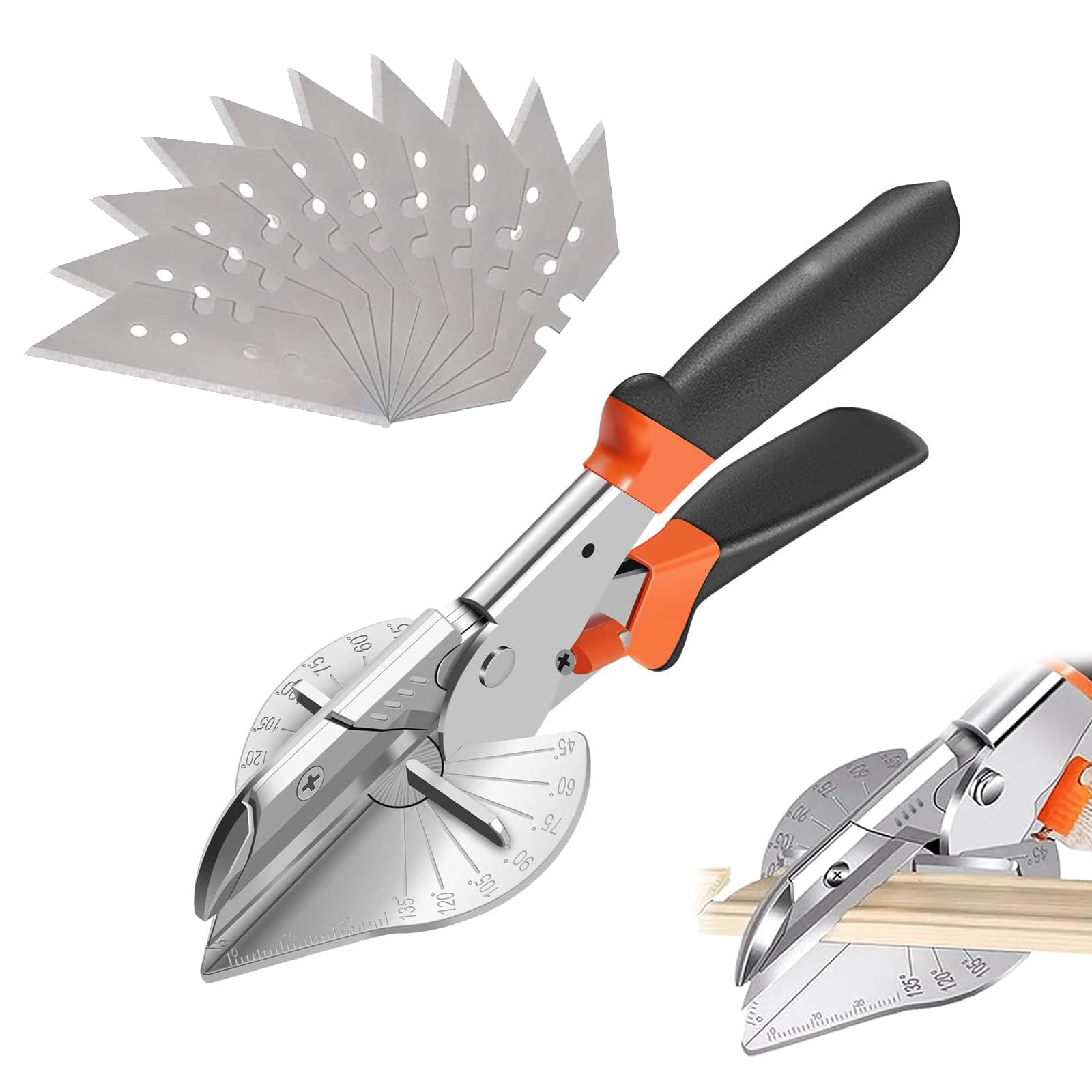 Mitre Shears - Multi Angle Trim Cutter for Wood PVC, 45 to 135 Degrees Gasket Shear Miter Shears Wood Cutting Tools with Replaceable Blade, 10 Spare Blades Included