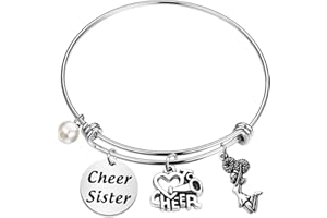 LQRI Cheer Bracelet Cheer Girl Gift Cheer Sister Expandable Wire Bangle Love To Cheer Charm Jewelry Cheerleading Gift Cheer Team Gift