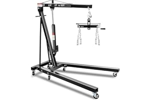 EXPLOREHORIZON 2-Ton Shop Crane with Lever, Hydraulic Folding Engine Hoist w/6 Steel Casters - Lift Car Transmissions, Boat Motors, Farm Equipment (Net Wt. 168 lbs)