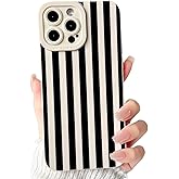 NITITOP Compatible with iPhone 13 Pro Case Cute Stylish Line Stripe Pattern Design for Women Girls Soft TPU Shockproof Full Camera Protective Phone Cover - White Black