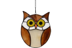 HAOSUM Bird Owl Stained Glass Window Hangings Suncatcher Ornaments Gift for Mom,Friends (5.1"×4.5”)