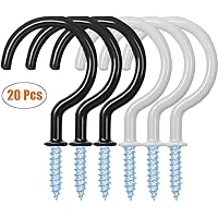 WaterLuu 20 Pack 2.9 Inches Ceiling Hooks Vinyl Coated Screw-in Wall Hooks Plant Hooks Kitchen Hooks,Cup Hooks Great for Indoor & Outdoor Use (10 Black+10 White)