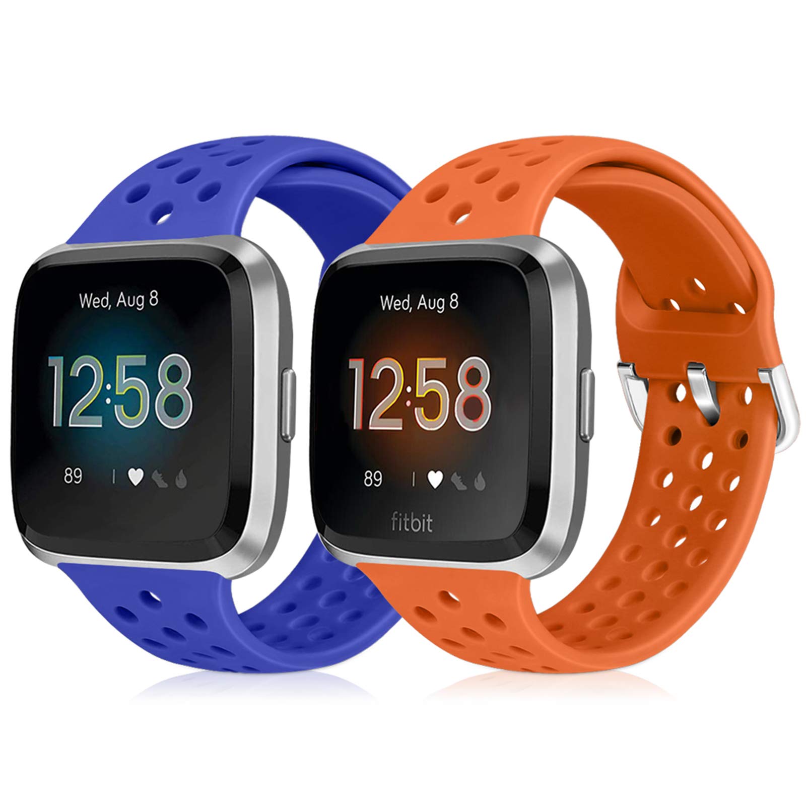 Runostrich Sport Strap Compatible with Fitbit Versa 2/Fitbit Versa/Versa Lite/SE, Soft Silicone Band Replacement Breathable Wristband Accessories Smart Fitness Watch Women Men (Orange+Sapphire Blue)