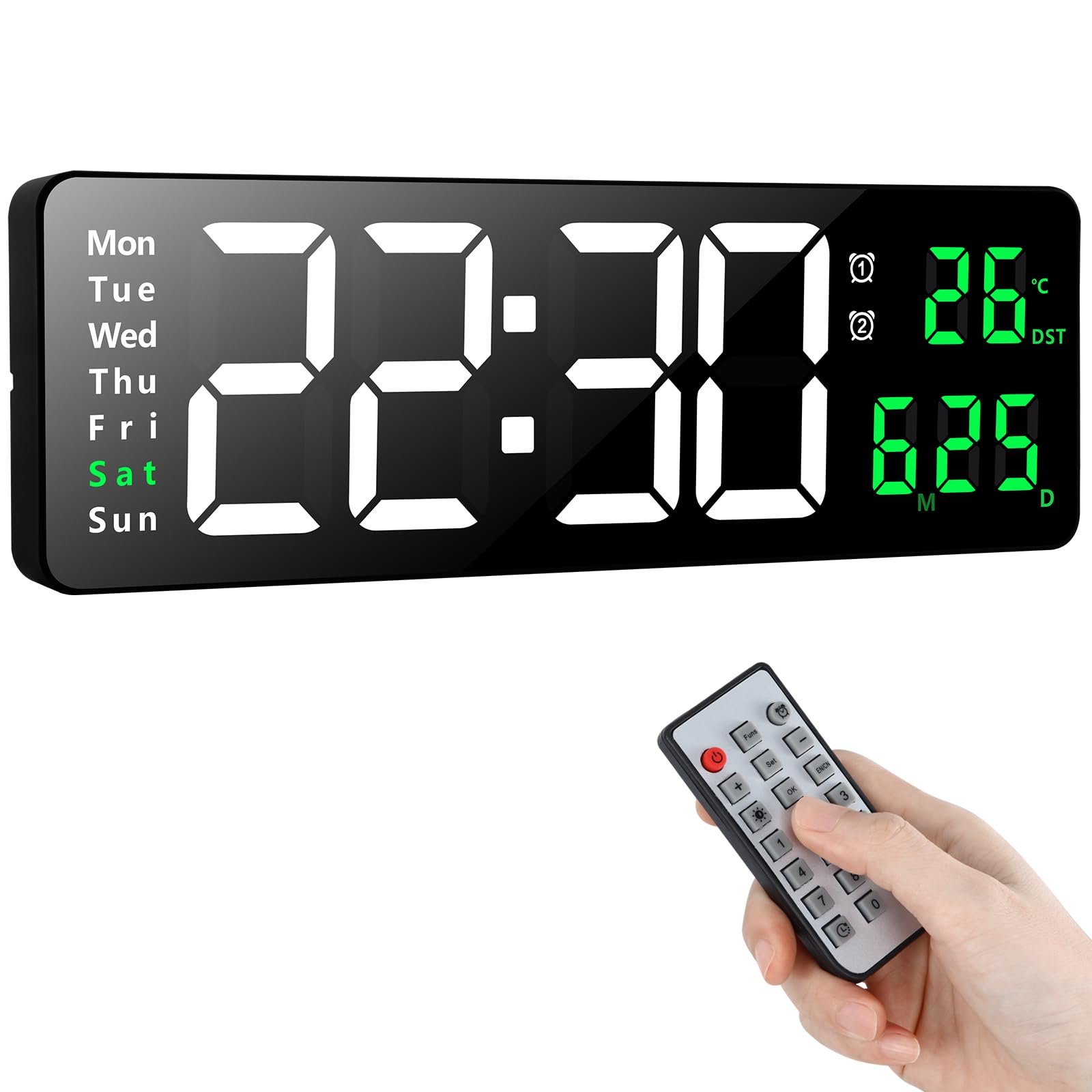 Koolertron Digital Wall Clock, 16.2" Large Display LED Digital Clock with Remote Control, Countdown Dimmer Large Clock with DST Date Week Temperature