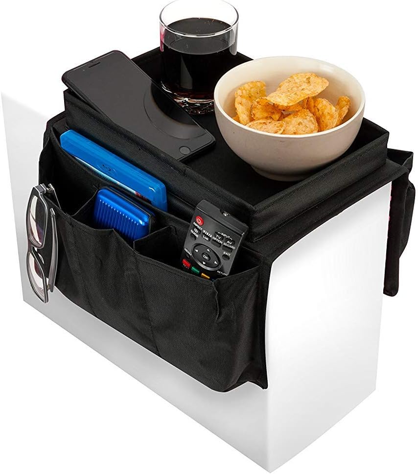 Right Products Sofa Armrest Organizer with 4 Pockets and Cup Holder Tray Couch Armchair Hanging Storage Bag for TV Remote Control Cellphone Magazine Drinks Snacks.