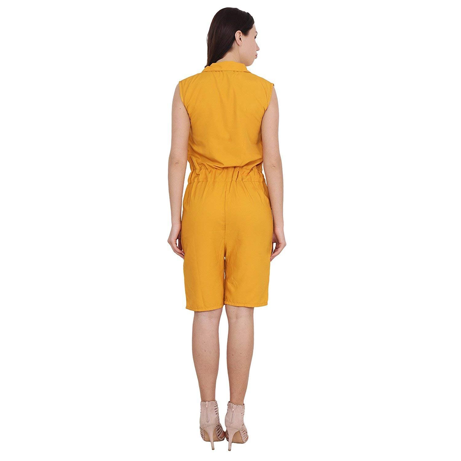 my swag women's solid shirt collared sleeveless crepe jumpsuit