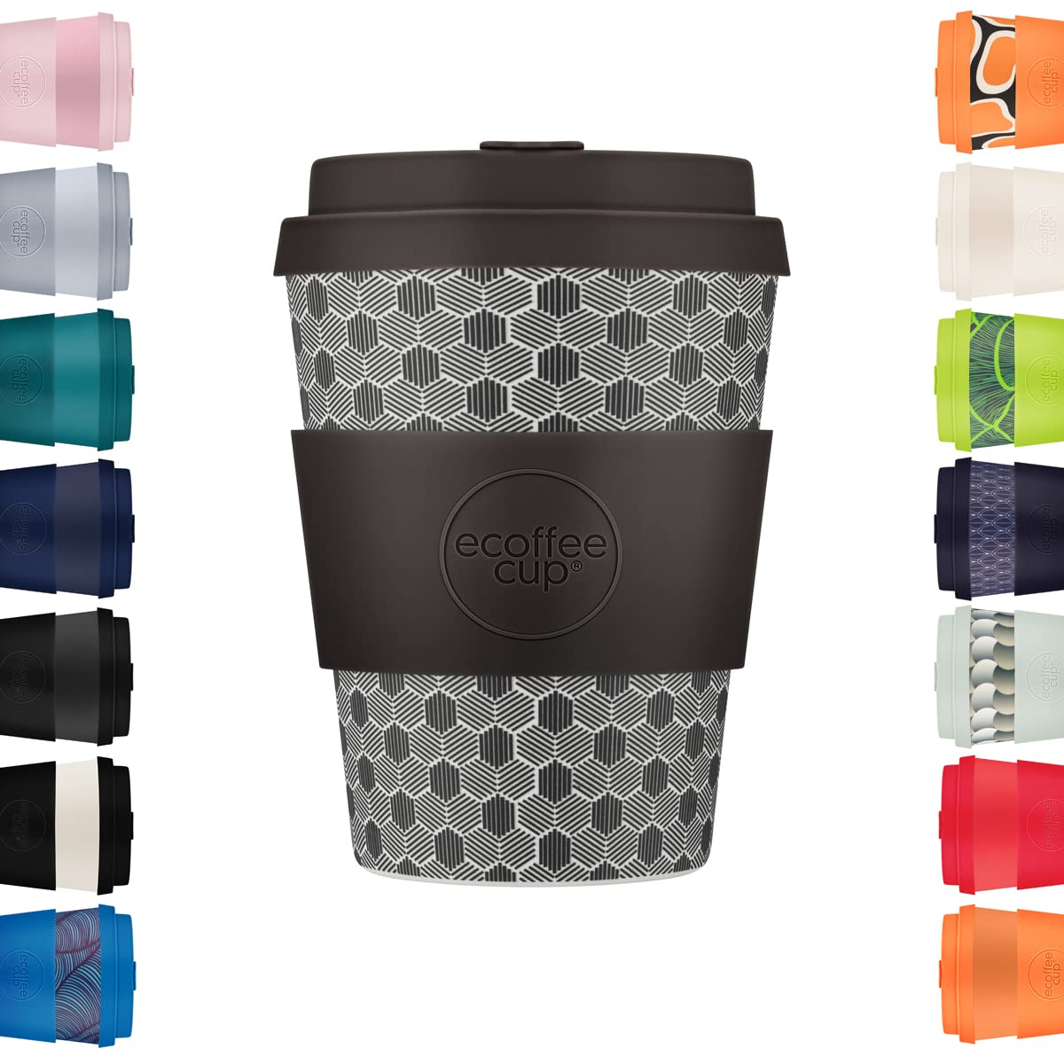 Ecoffee Cup 12oz 350ml Reusable Eco-Friendly 100% Plant Based Coffee Cup with Silicone Lid & Sleeve - Melamine Free & Biodegradable Dishwasher/Microwave Safe Travel Mug, Fermis Paradox