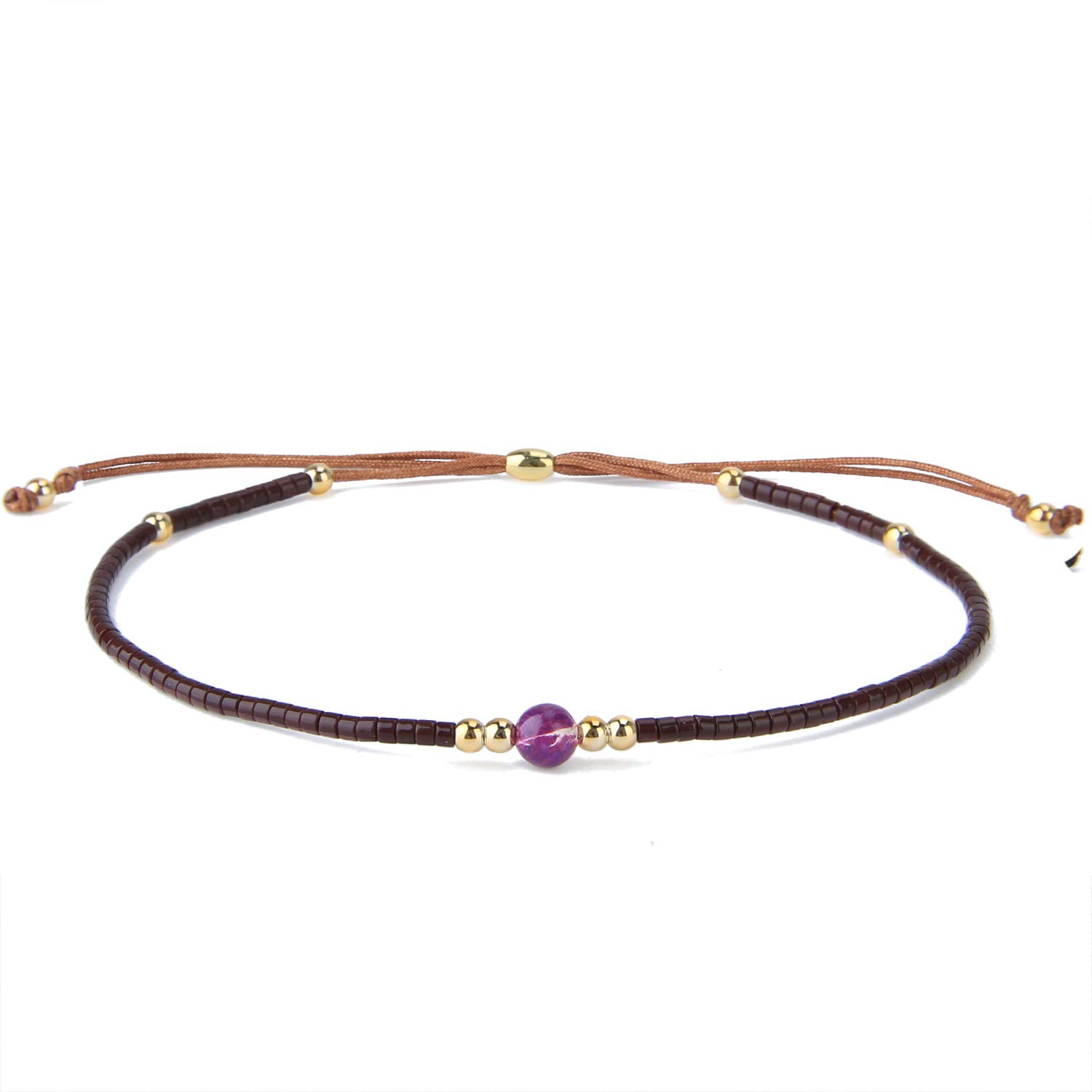 KELITCH Crystal Gems Mix Beaded Friendship Bracelets Charm Adjustable Bracelet New Jewelry - Coffee D