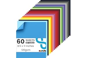 Koogel 60 Sheets Construction Paper, Colored Paper for Kids, Back to School Supplies, Classroom Must Haves, 20 Assorted Colors, 120gsm/ 32lb, 8.5 x 11