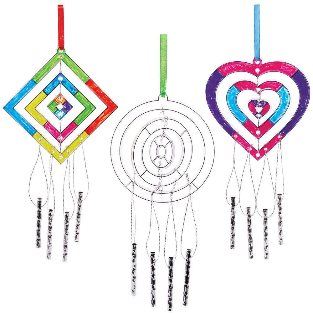 Baker Ross FE546 Spiral Suncatcher Windchime Kits - Pack of 3, Painting Craft Kit for Kids, Stained Glass Window Crafts
