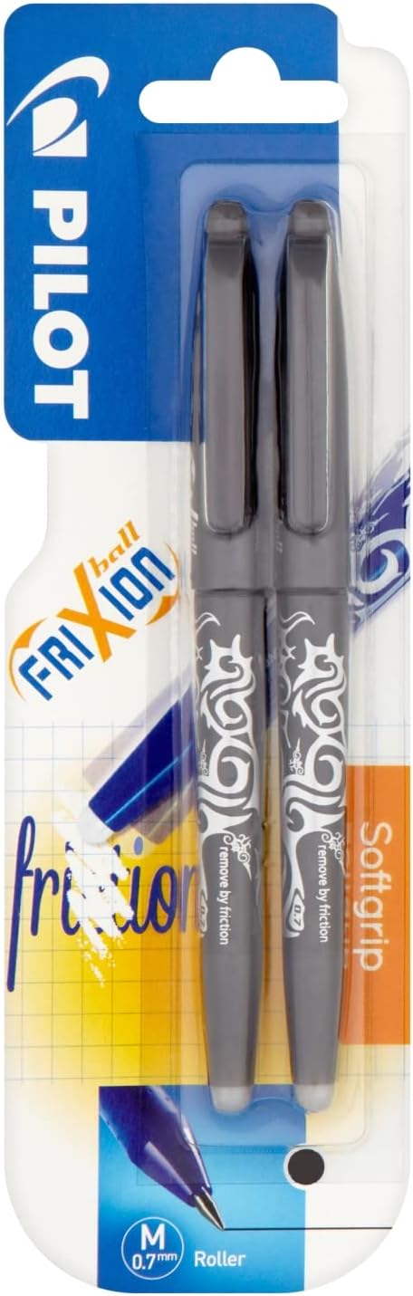 Pilot Frixion 0.7mm Rollerball Black Pen Pack of 2