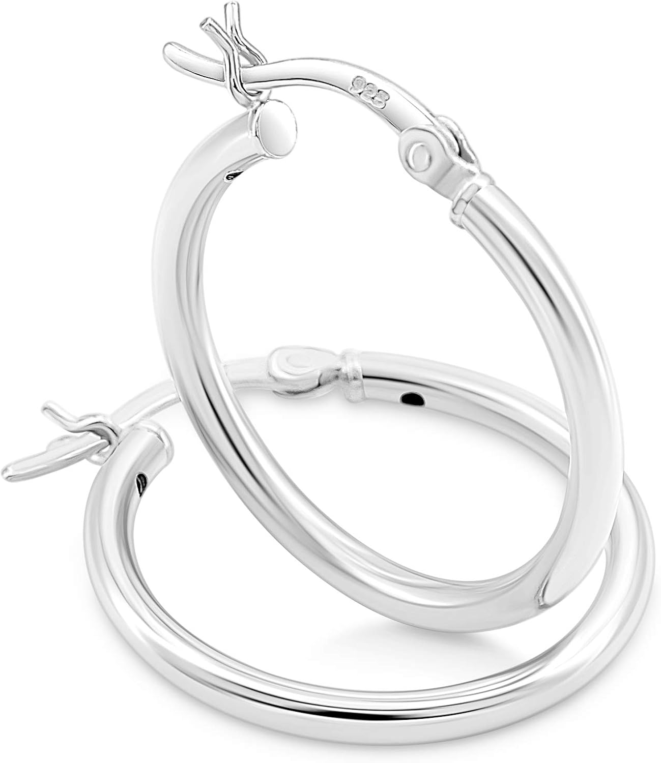 Sterling Silver 2mm Tube Click Top Hoop Earrings 10mm to 50mm Diameter by KEZEF