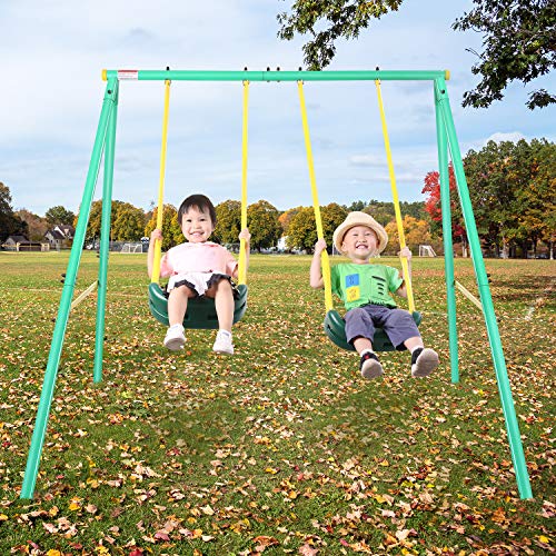 MaxKare Swing Set Metal Swing Set Outdoor 2 Seats for 112 Year Old