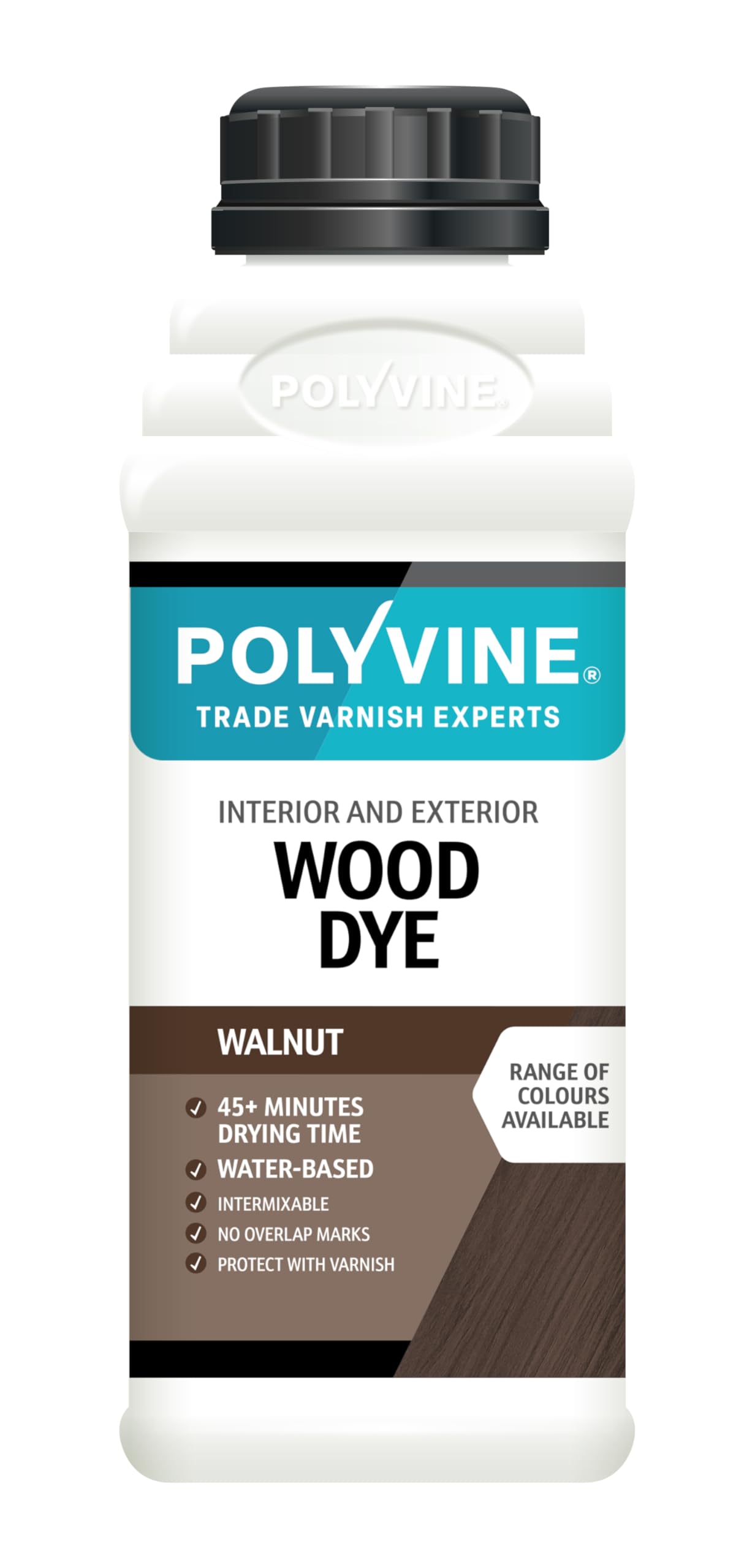 Polyvine Wood Dye – Interior Exterior Wood Colour Restorer – Quick Drying, Water Based Intermixable Woodwork Sealer Any Colour for Furniture, MDF, Ply, Hardwood, Softwood - Walnut, 500ml