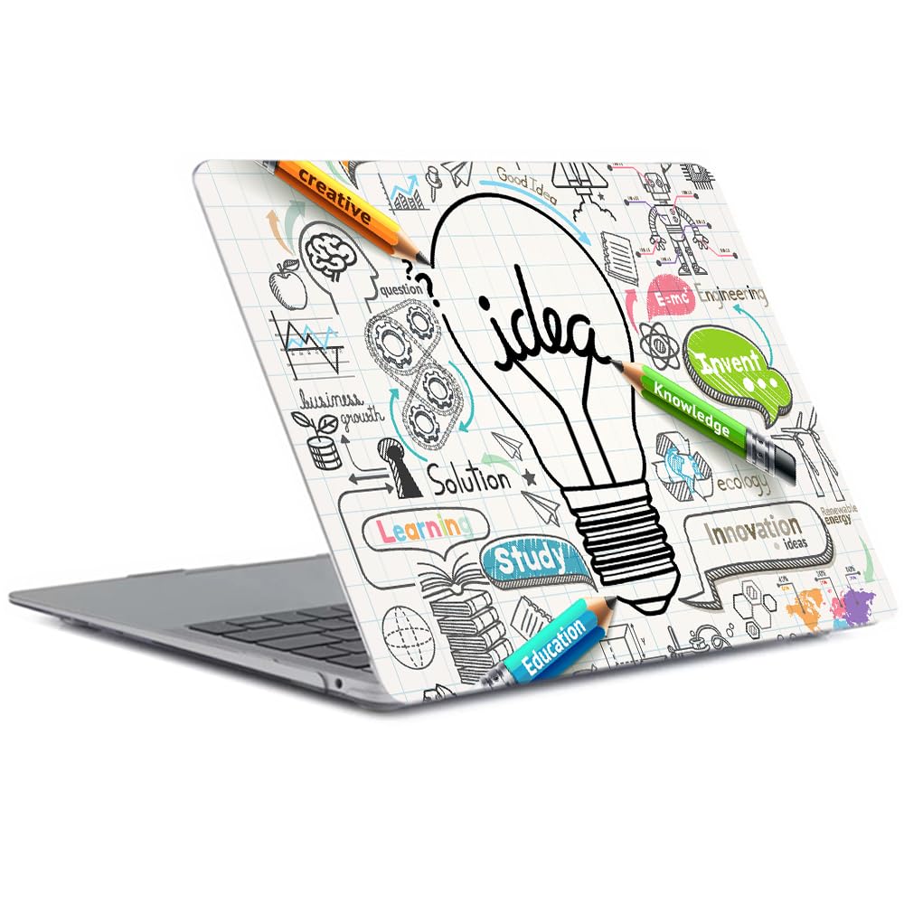 MUSHUI for MacBook Air 13 Inch Case 2020 2019 2018 Model M1 A2337 A2179 A1932 - Translucent Plastic Printed Pattern Hard Shell & Keyboard Cover &Screen Protector for Mac Air 13.3, Creative Bulb G7