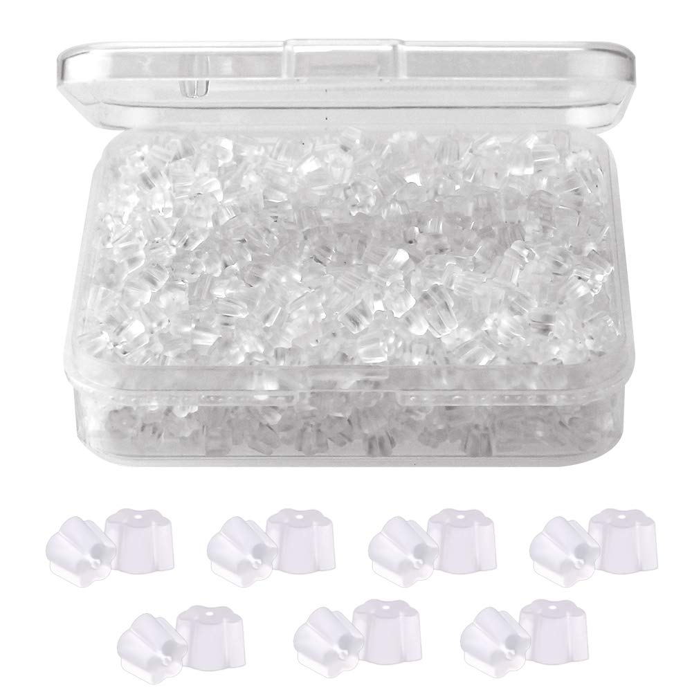 Clear Earring Back 4 mm Flower Silicone Clear Earring Clutch Safety Backings 1200 Pieces (Flower)