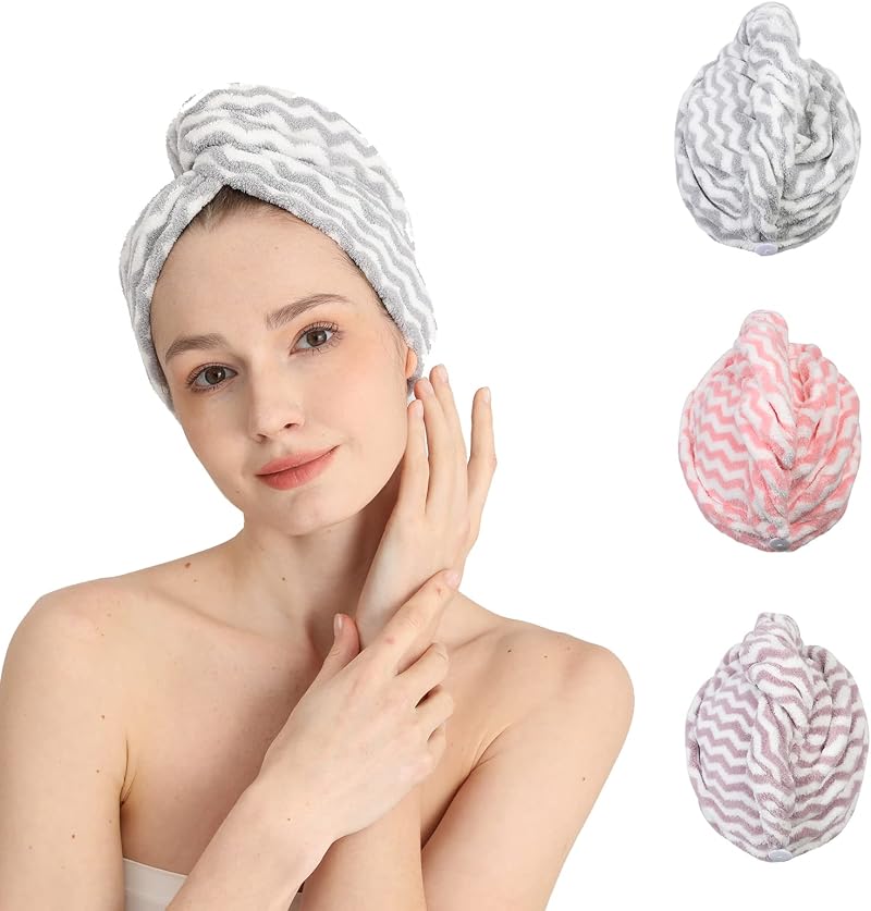 Good Nite Microfibre Hair Drying Towel Wrap 3 Pack Pink Blue Purple