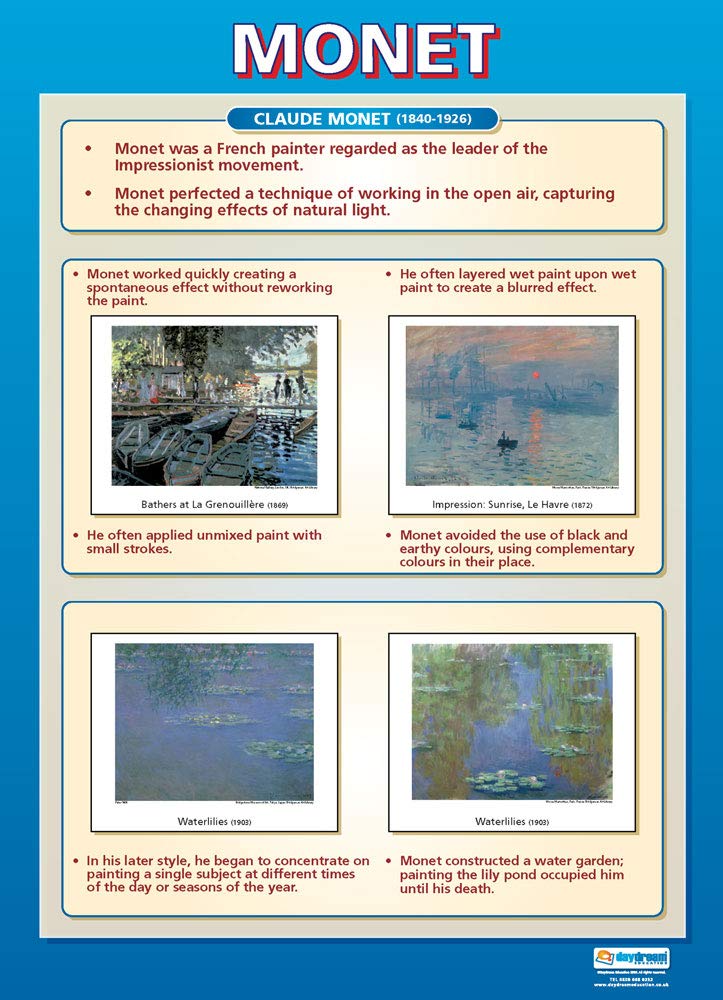 Monet | Art Posters | Laminated Gloss Paper measuring 850mm x 594mm (A1) | Art Class Posters | Education Charts by Daydream Education