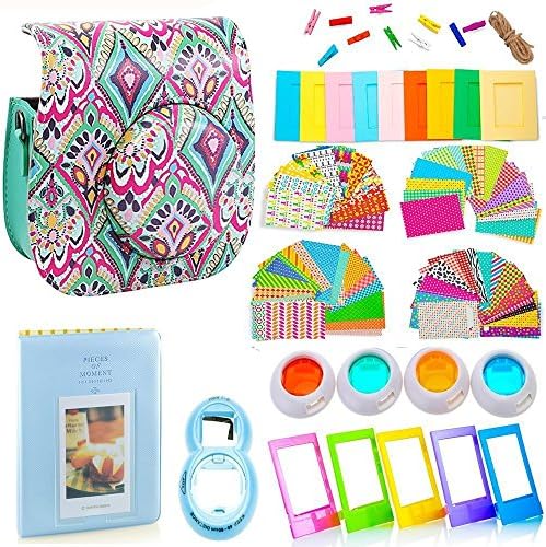 DNO Fujifilm Instax Mini 9 Camera Accessories 11 Piece Bundle – Instax Mini Case w/Strap, Hanging and Sticker Frames, Color Filters, Selfie Close-Up Lens, Photo Album + MORE – Bohemian Mint
