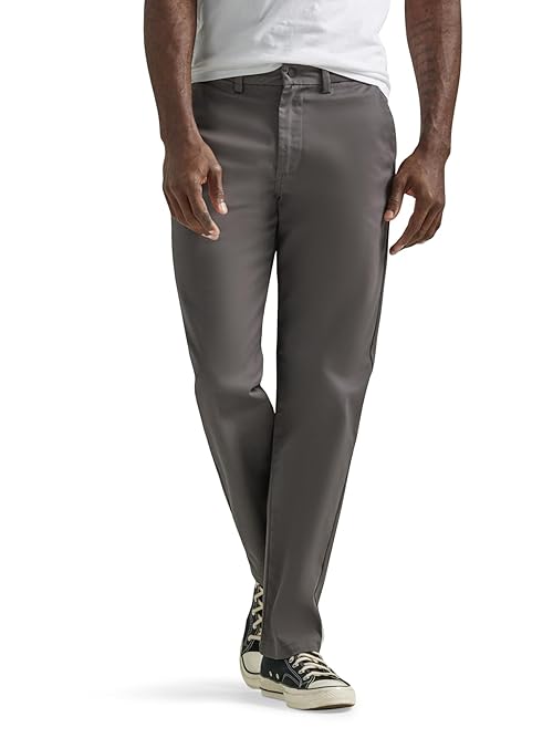 Lee Men's Flat Front Relaxed Straight Pant, Charcoal, 33W x 29L