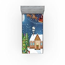 Ambesonne Christmas 2 Pack Fitted Sheet, Santa with