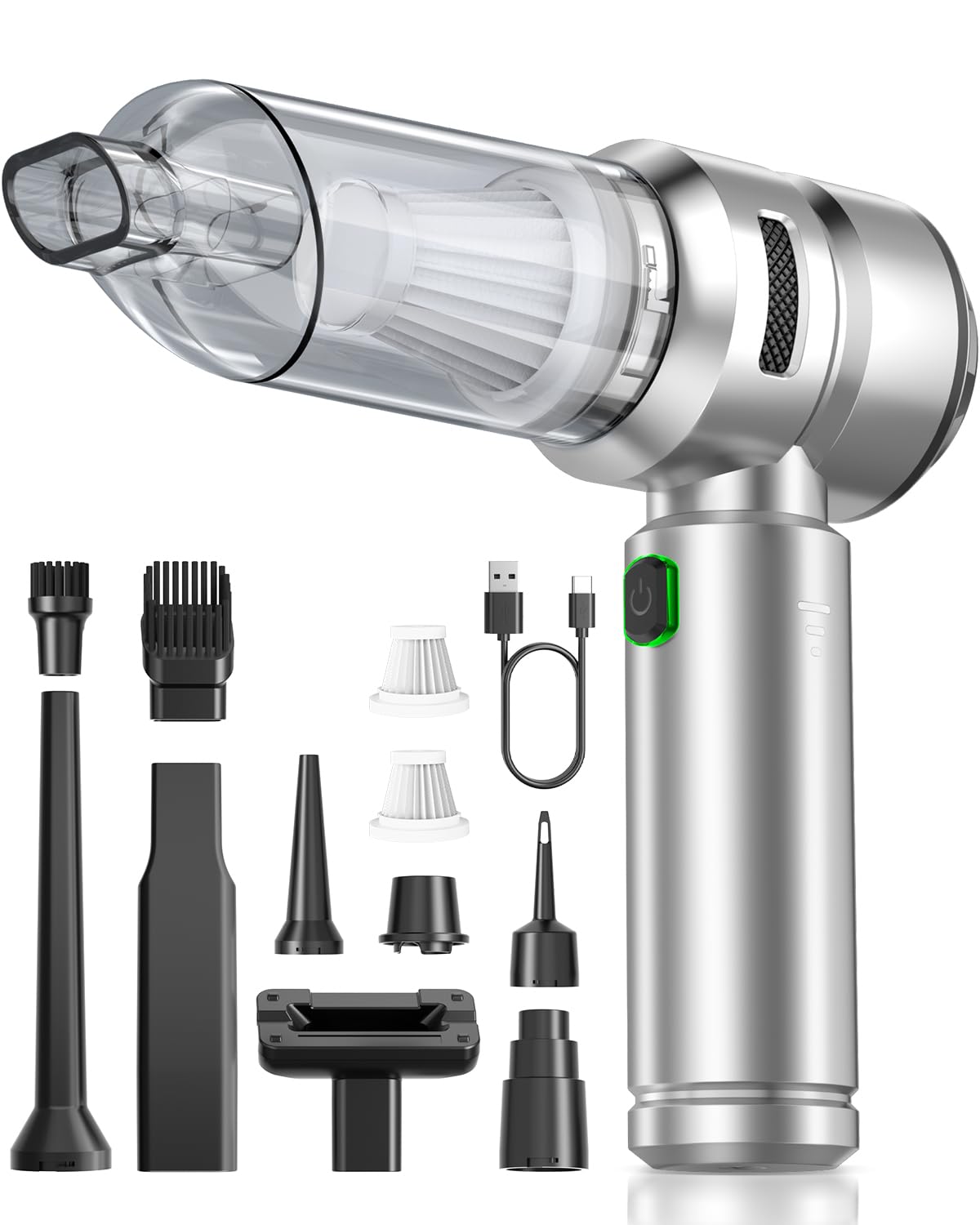 Photo 1 of *PARTS ONLY**VNOST Car Vacuum,3 Suction Modes,Portable Mini Cordless Cleaner with 24000pa Suction Power,Type-C Charge,Handheld Vacuum for Home,Car, Office Desk, Keyboards(Light Silver)