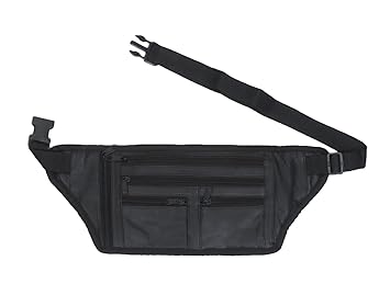 K London Stylish Real Leather Black Waist Bag Elegant Style Travel Pouch Passport Holder with Adjustable Strap(2914_Black)