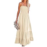 R.Vivimos Womens Summer Cotton Strapless Elastic Smocked Boho Beach Casual Flowy Maxi Tube Dresses