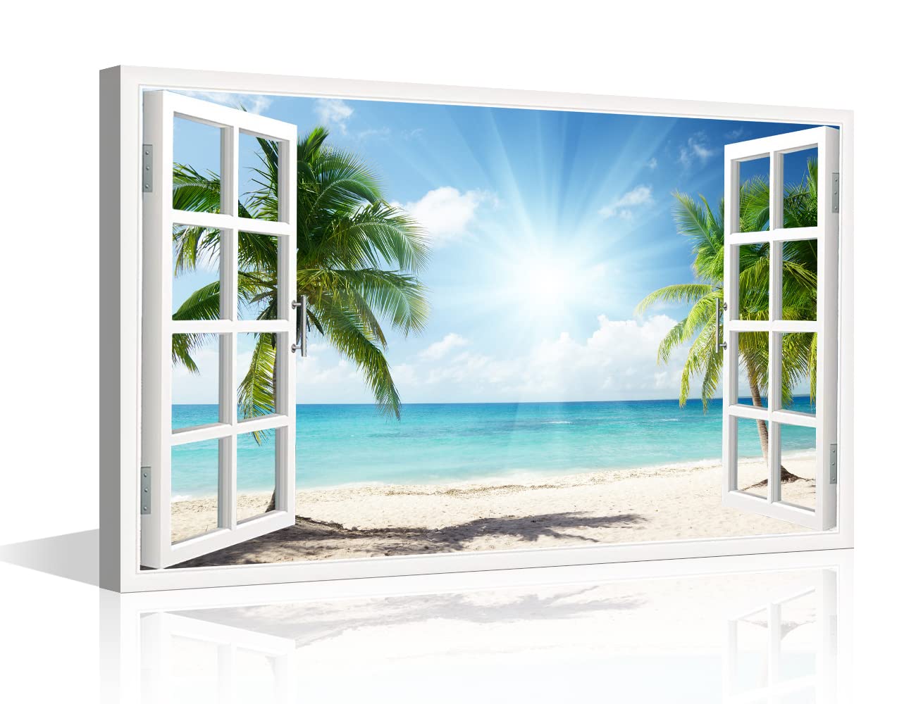 Beach Canvas Wall Art for Home Decor Blue Sea Sunset Beach Painting the Picture Print on Canvas Seascape Pictures for Living Room Office Bedroom Dining Stretched and Framed Ready to Hang - 18"W x 12"H