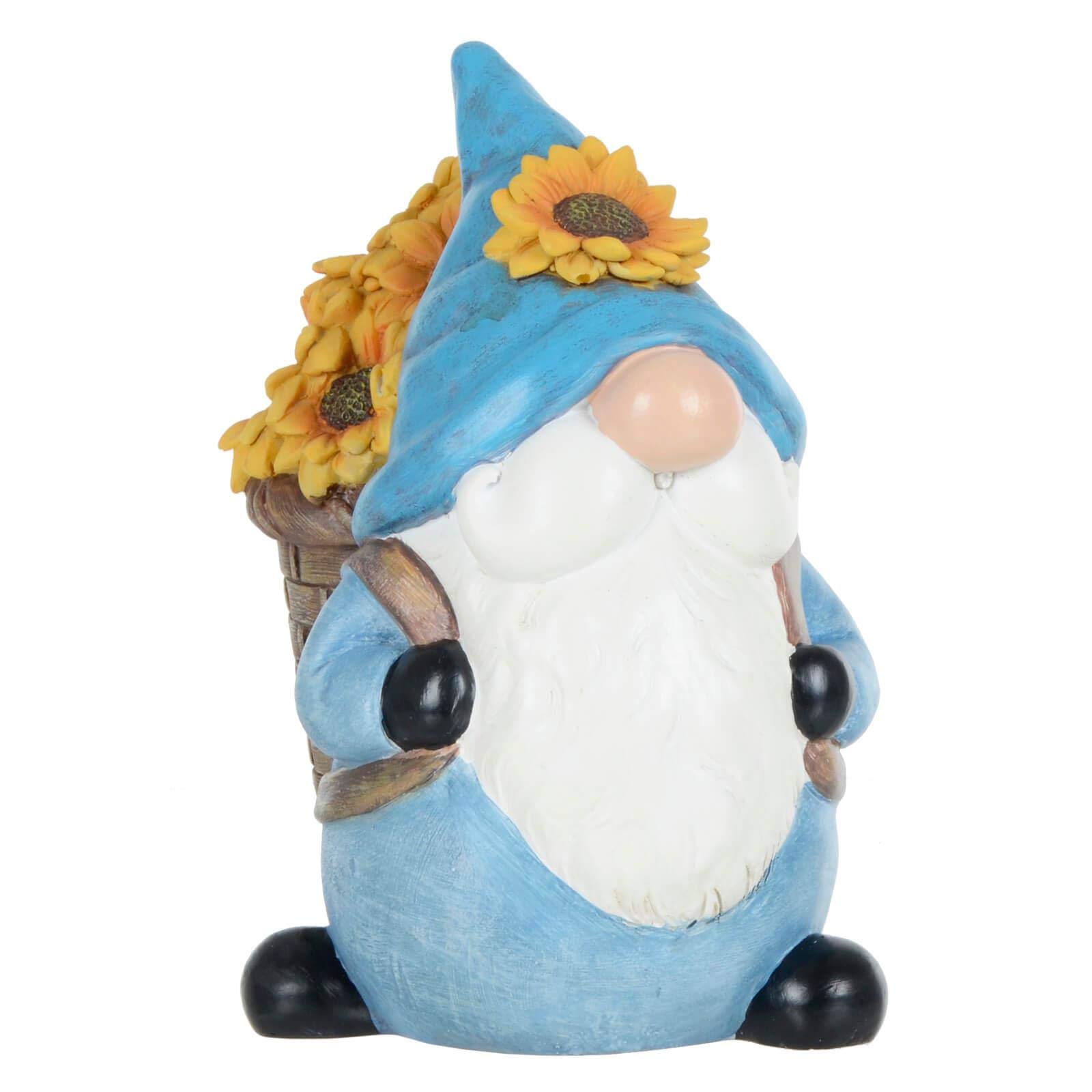 Garden Gnome Ornament Novelty Resin Standing Figure Patio Outdoor - Blue Hat