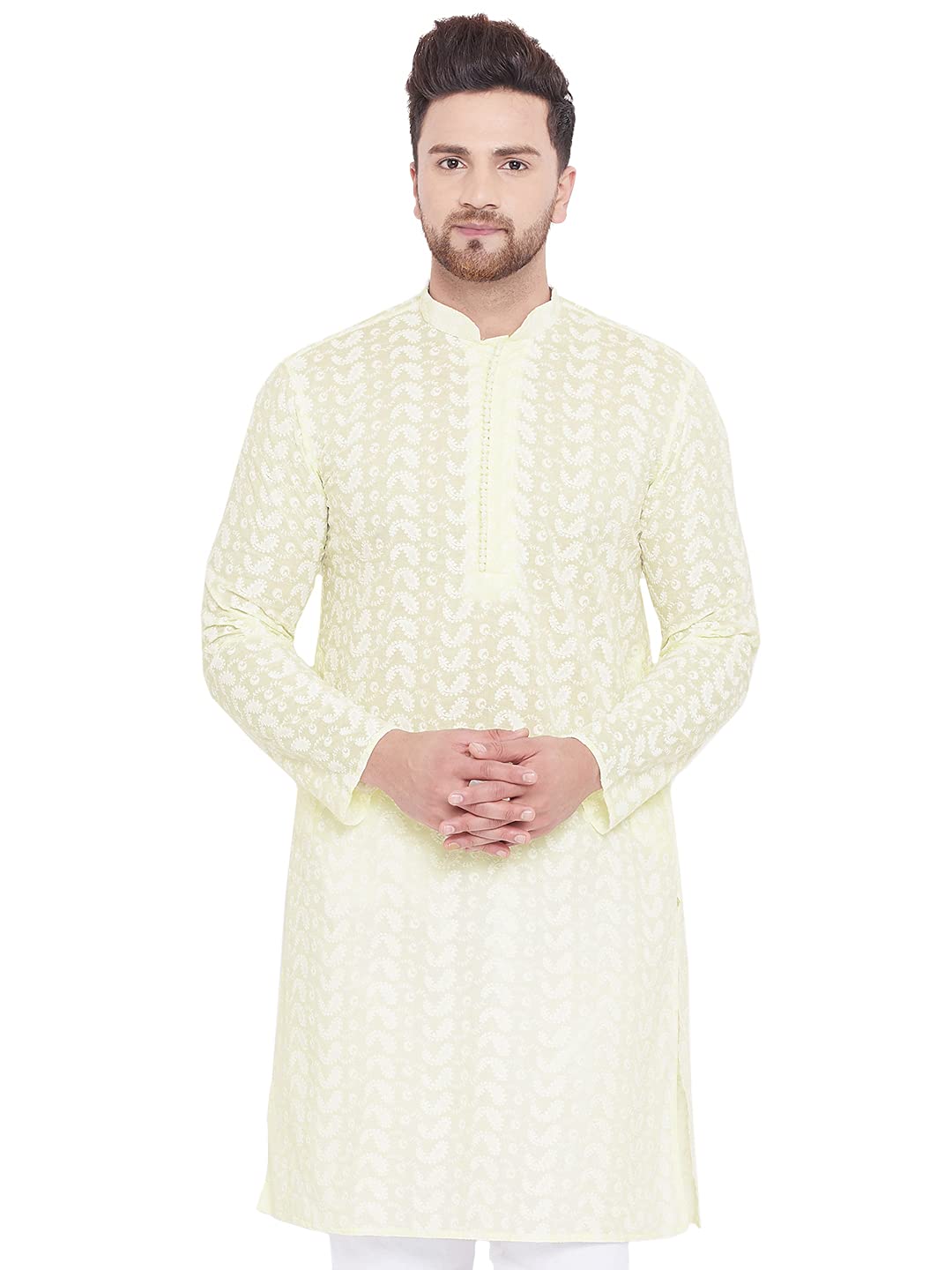 Photo 1 of VASTRAMAY Mens Cotton Yellow and White Kurta - Elegance for Festivals & Events_VASMK094YW_46