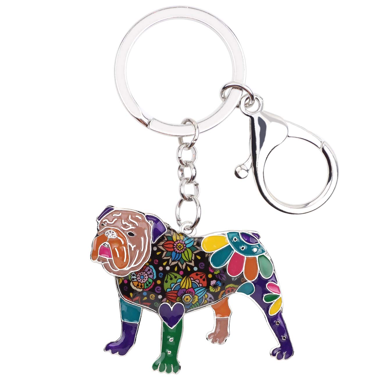 WEVENI Enamel Alloy English Bulldog Bull Terrier Dog Keychain Accessories Jewelry for Women Girl Bag Charms (Purple)
