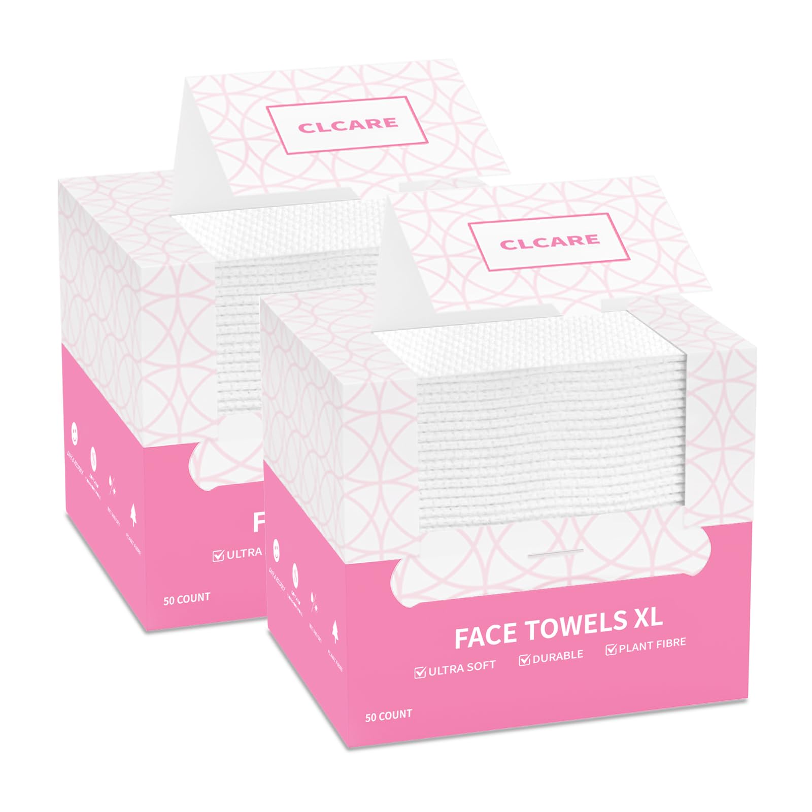 Disposable Face Towel XL 100 Count, 25x30cm Face Towelettes, Cloth Tissue, Facial Towel Compatible with Clean Skin, Makeup Remover Cloth and Facial Wash Dry Wipes (PL Pattern)