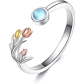 JBAERD Tulip Ring Sterling Silver Adjustable Tulip Flower Jewelry Gifts for Women