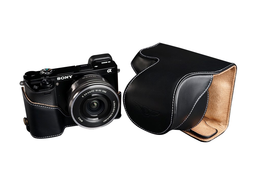 Black Genuine Handmade Camera Full Leather Case Bag Cover for Sony