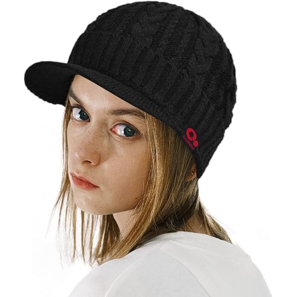 Women's Winter Cable Knitted Visor Beanie Fleece Lining Ear Flap