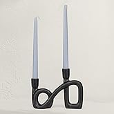 Black Cast Iron Double Taper Candle Holder, Modern Abstract Candlestick Holder, Stylish Table Centerpiece for Home, Bedroom, Wedding, Dining Room, and Party Decor