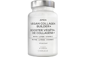 Amen Plant-Based Vegan Collagen Builder Supplement - Lutein, Vitamin C, Biotin, Lysine, Collagen Boosters - Grape Seed Extrac