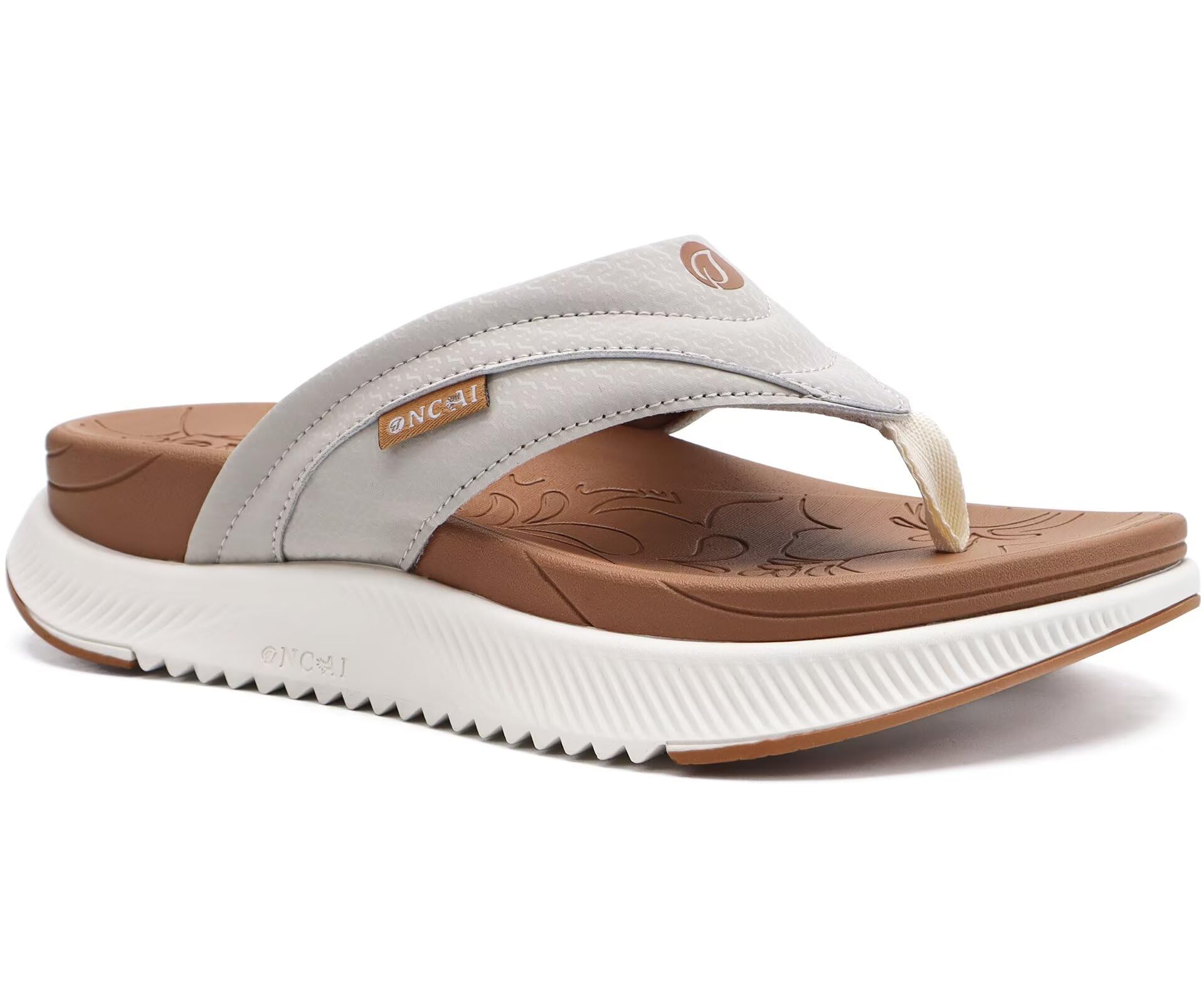 Photo 1 of ONCAI Orthopedic Flip Flops Women with Arch Support Ladies Orthotic Recovery Sandals 2025 Comfortable Plantar Fasciitis Slip On Walking Sandal for Womans Indoor Casual Summer KhakiWhite Size 7