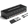 Azduou 4 AV to HDMI, 1080P/720P 4 Way RCA Composite CVBS AV Switch to HDMI Converter Adapter Support 4:3/16:9 Switching, for Sega Xbox PS1 PS2 PS3 N64 NGC SNES WII VHS VCR Camera DVD （with Remote）