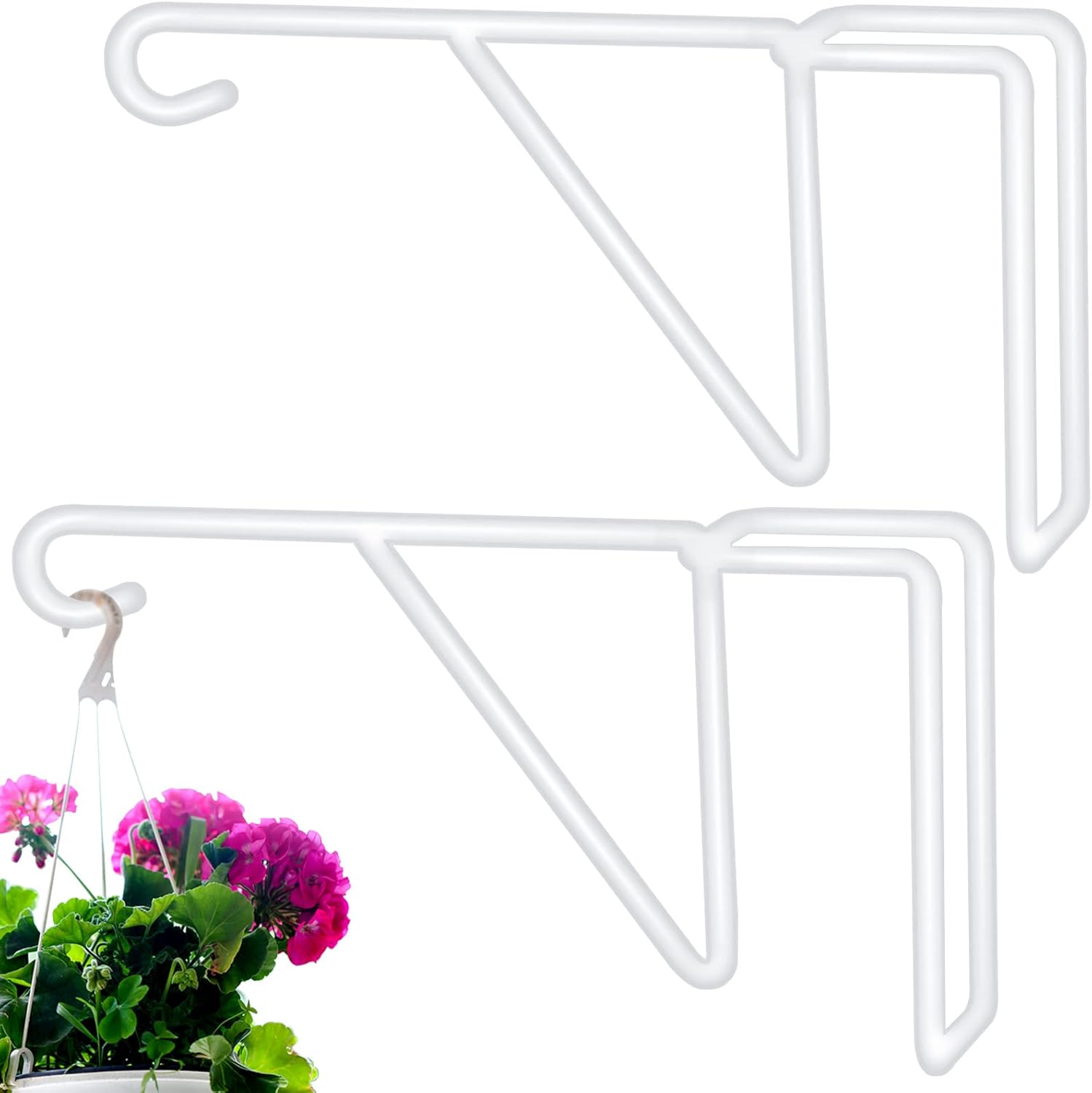 Outdoor Hanging Brackets - Zacool Vinyl Fence Hooks-2 Pack 5 x 10 Inches Over Fence Hooks Durable White Powder Coated Steel Fence Hooks for Hanging Plants Bird Feeders,Lights,Hanging Basket,Pool Tools…