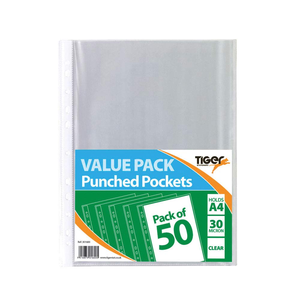 Sundry A4 Punched Pocket, 30 Micron, Clear, Pack of 500