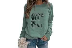 SMIDOW Weekends Coffee and Football Sweatshirt for Women Funny Letter Print Fleece Crewneck Long Sleeve Pullover Tops