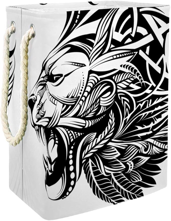 Pintura de león Blanco y Negro Caja De Almacenamiento De Ropa Sucia